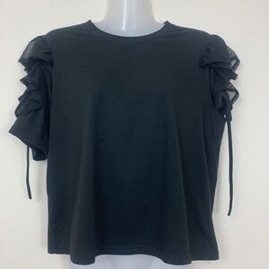 Dazy Women's XL Black Mesh Ruffle Shoulder Short Sleeve Tee Shirt Goth Romantic